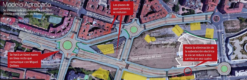 Planta de la obra de la nueva Glorieta de Vara de Rey y conexiones, 2017